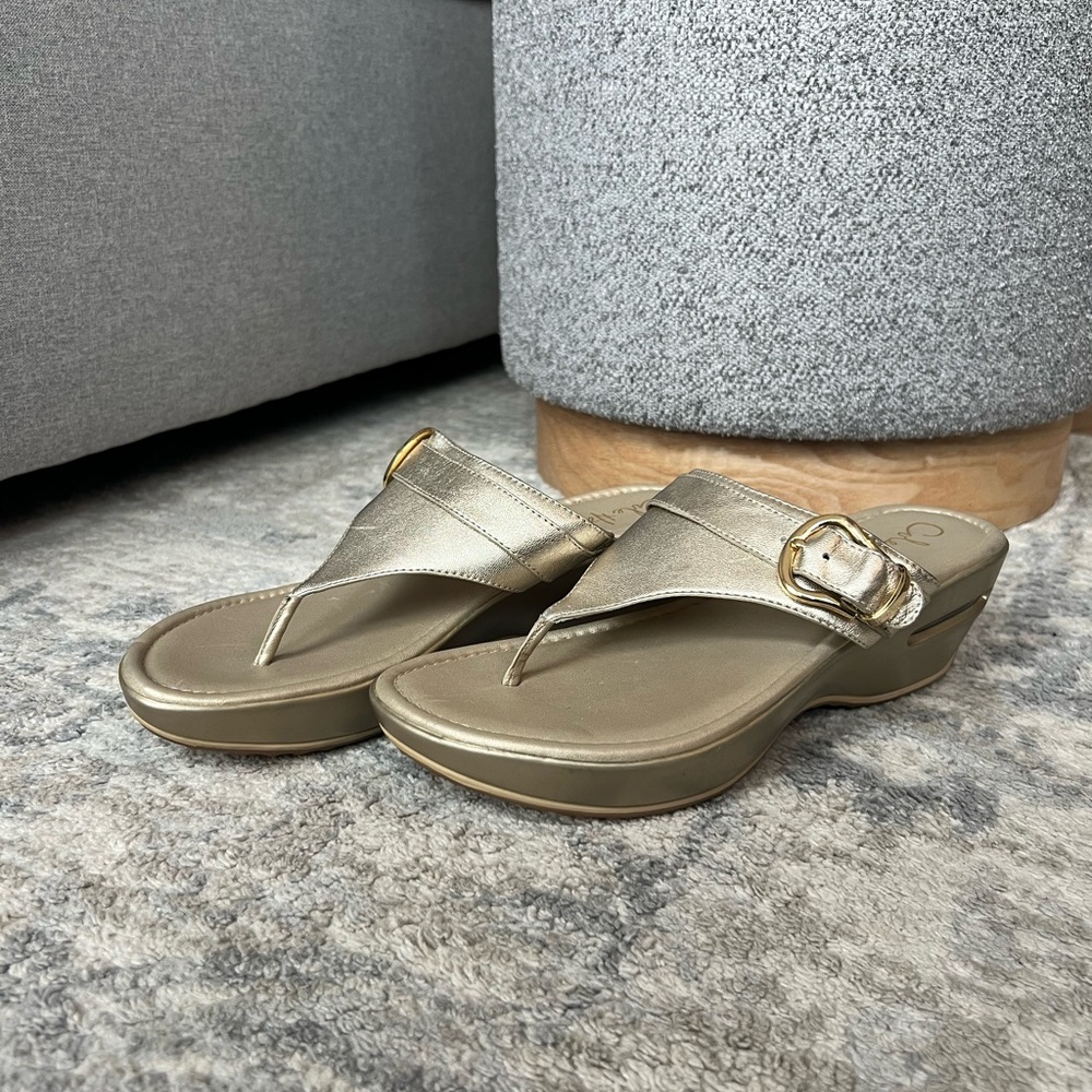 NWOT Cole Haan Gold Thong Wedge Sandals